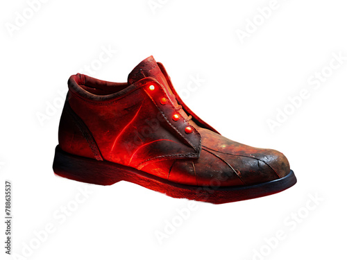 Fur ustic red shoes glowing with red light photo