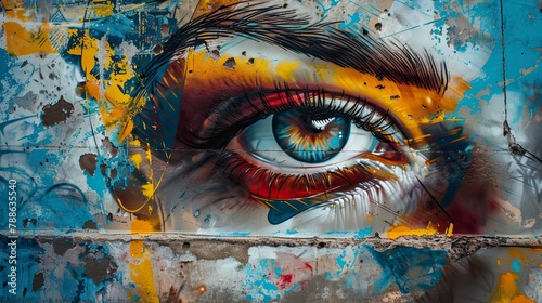 Eye street art background, graf, grafiti, paint, wal, modern background