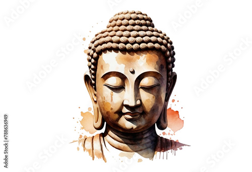Close up of watercolor buddha head clipart transparent background. © Vector Market