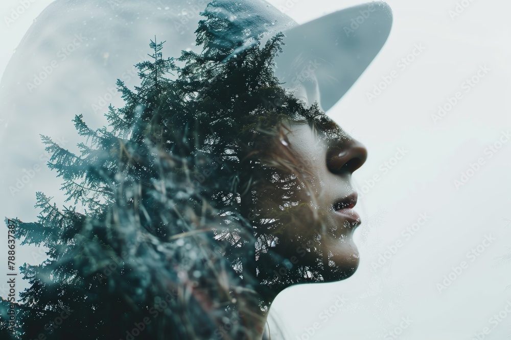 Double exposure portrait in a natural setting