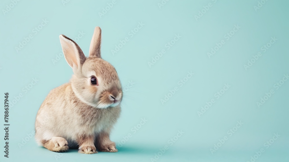 Adorable two spotty baby bunny on light blue background