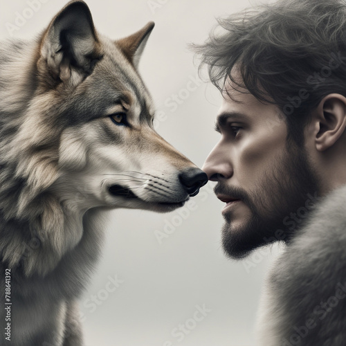 Spojrzenie wilka i człowieka photo