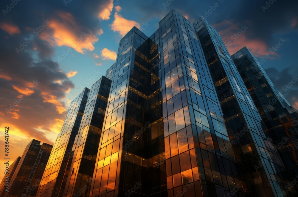 Fototapeta premium Imposing Skyscraper facade. Modern finance sky. Generate Ai