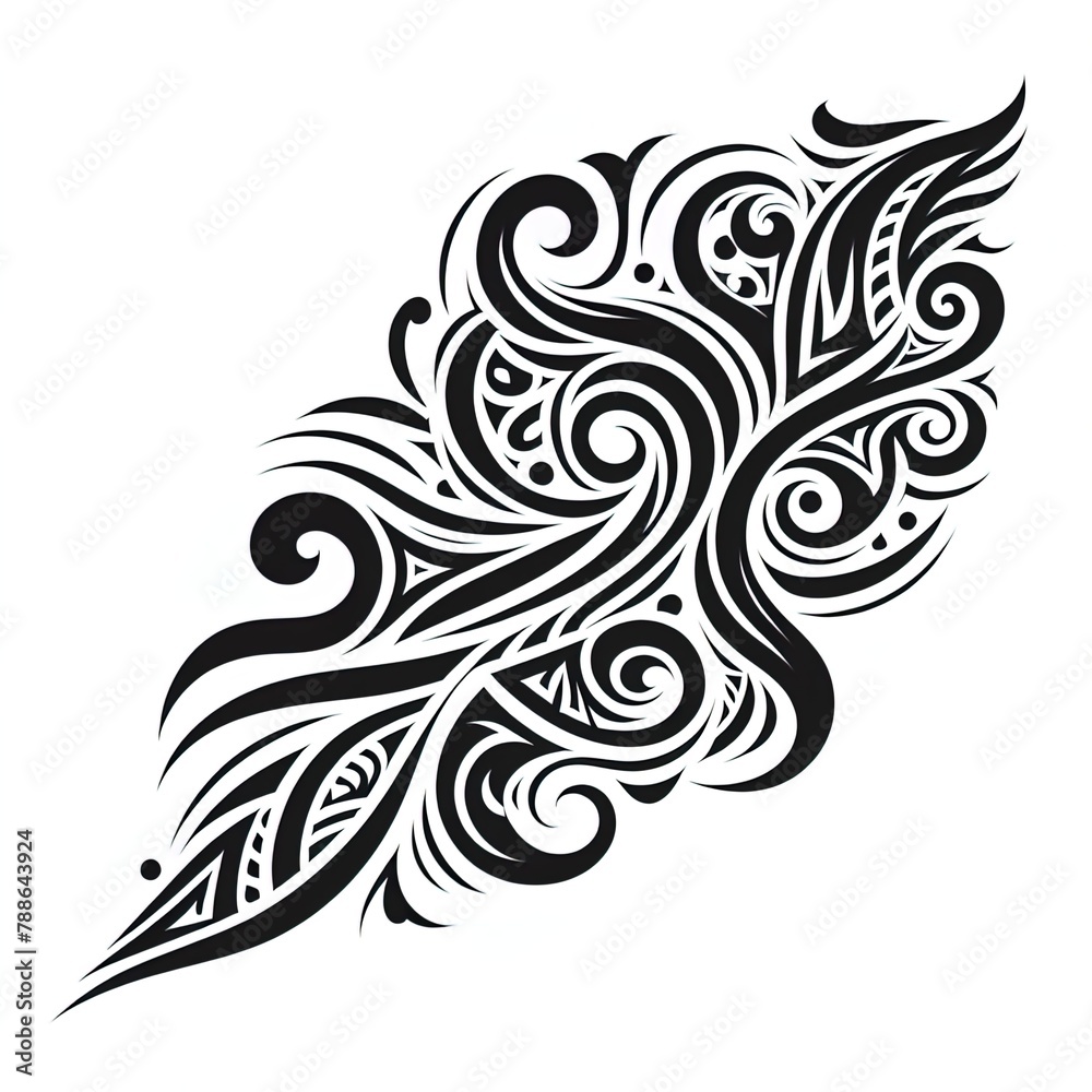 Komplexes schwarzes Tattoo-Design mit Maori-Elementen Komplexes schwarzes Tattoo-Design mit Maori-Elementen