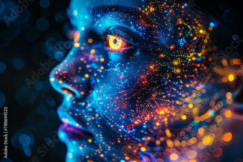 Abstract Cosmic Beauty: Human Face with Starscape Texture