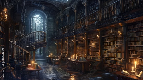 An ancient library with towering bookshelves  hidden alcoves  and magical glowing manuscripts. Resplendent.