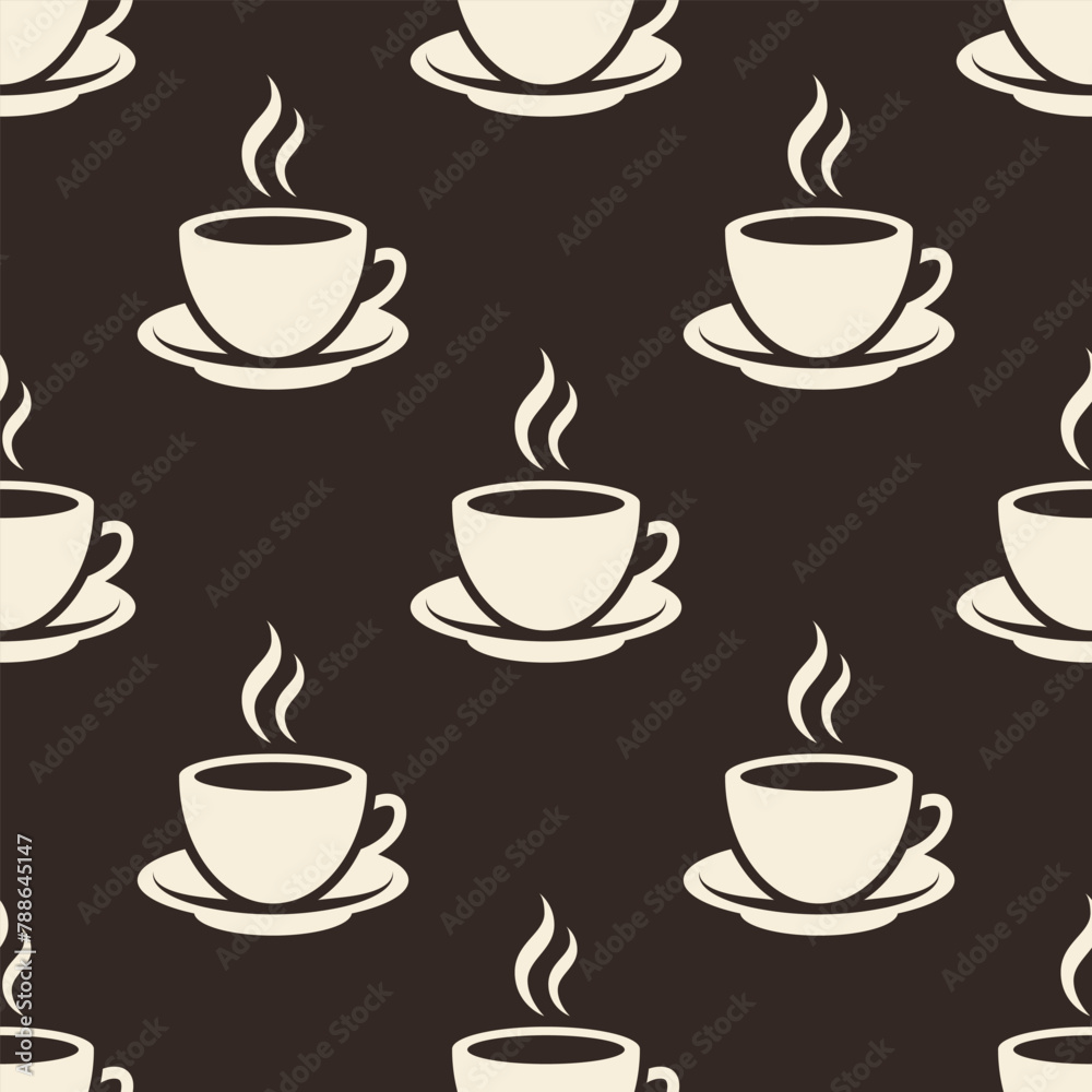 White coffee cups on brown background. Vector seamless pattern. White coffee cups on brown background. Vector seamless pattern.