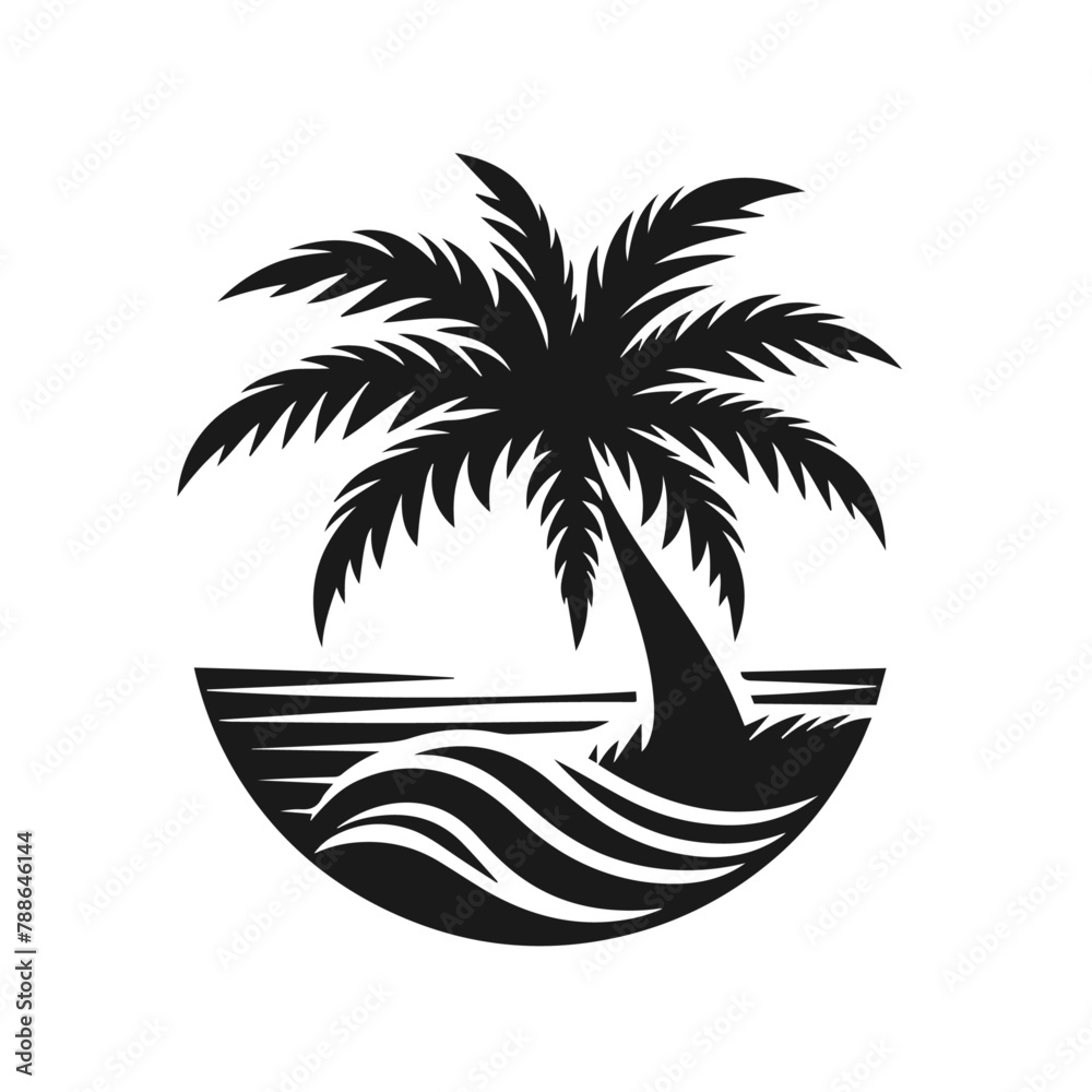 Palm tree isolated on white background. Palm silhouette. Design of palm trees for posters, banners and promotional items. Vector illustration	
