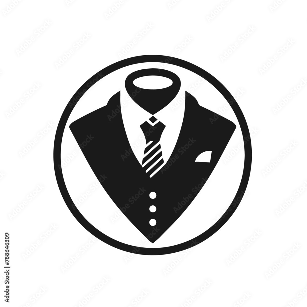 vector illustration of black suit with tie on white background. suit logo	