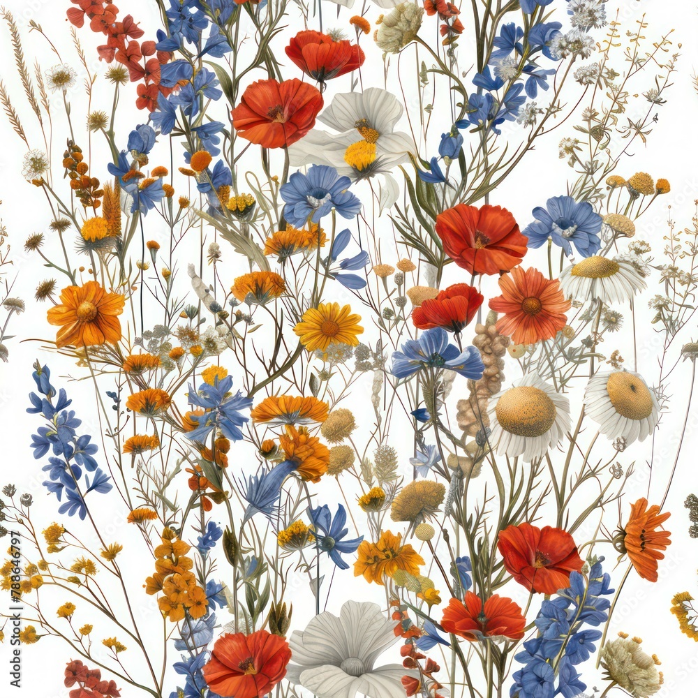 Seamless wild poppy flowers pattern, meadow summer background Seamless wild poppy flowers pattern, meadow summer background