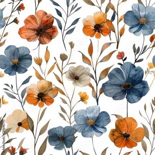 Seamless wild poppy flowers pattern  meadow summer background