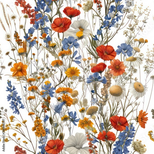 Seamless wild poppy flowers pattern, meadow summer background © eobrazy_pl