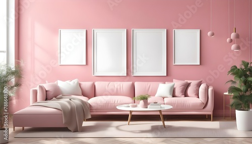 3 vary sizes Frame mockup, ISO A paper size. Living room wall poster mockup. Interior mockup with house background. Modern interior design. 3D render, photo, 3d render, stock images, stock photos