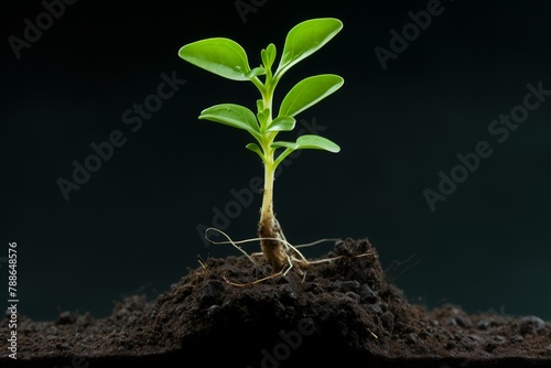 Green Small plant with roots. Leaf nature. Generate Ai