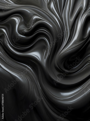 Luxurious Black Glossy Liquid Background with Textures, Waves, and Bubble Effects for Minimalist Design Projects, Abstract Backdrops, and Aesthetic Concepts