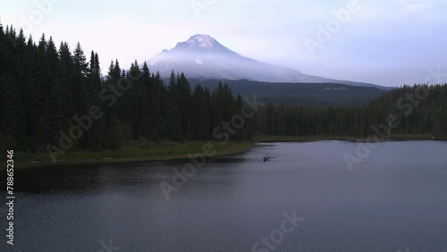 Lake with a Mountain in the Background, Trillium Lake, Oregon, Calm lake reflecting a majestic mountain, Serene mountain lake surrounded by lush greenery