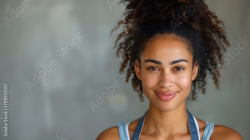 Confident Woman with a Warm Smile. Concept Portrait Photography, Positive Vibes, Empowering Women, Radiant Smiles, Self-Confidence photo