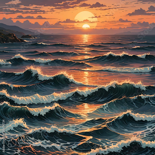 Imagem Ilustrativa do mar com o por do sol atrás photo