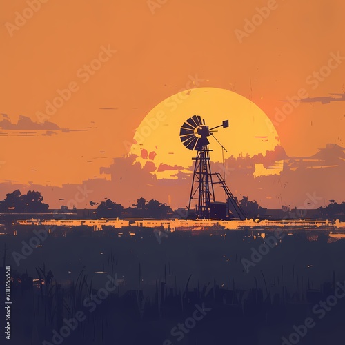 Spectacular Solar Eclipse with Windmill Silhouette - A Symbol of Sustainable Future