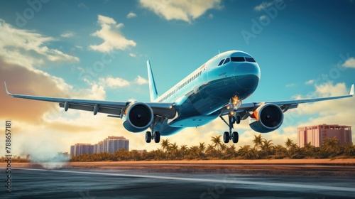 Captivating Commercial Airplane Landing at Tropical Destination During Sunset