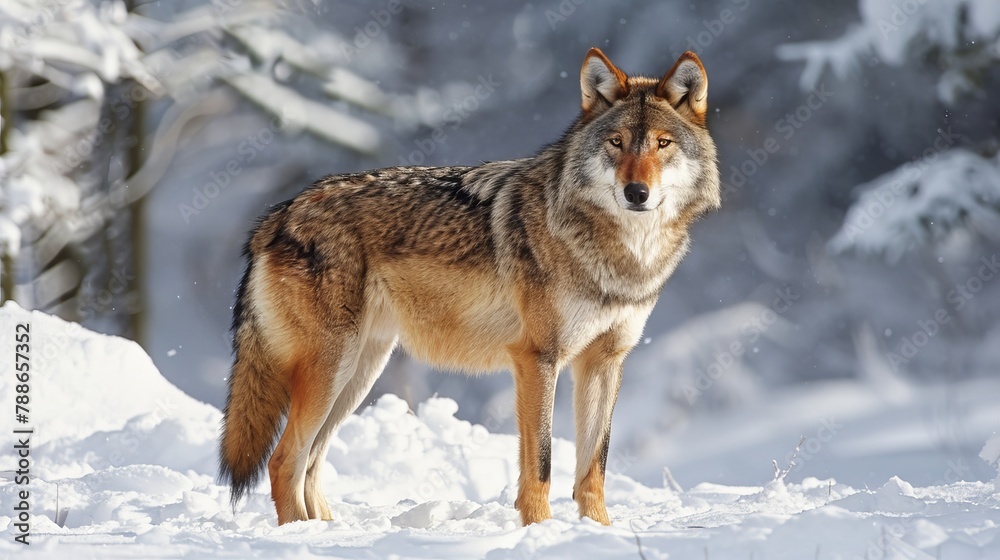 Bavaria- european wolf standing in snow Bavaria- european wolf standing in snow