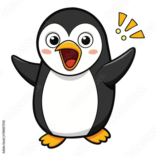 Adorable Penguin Vector Illustration with Wow Expression. Funny Penguin Cartoon Vector