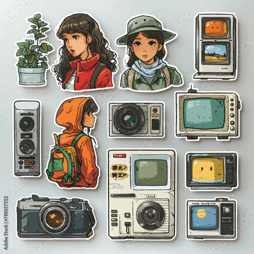 vector stickers set of 12 television day