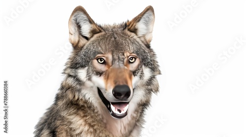 Gray wolf with a grin is isolated on a white background © Elchin Abilov