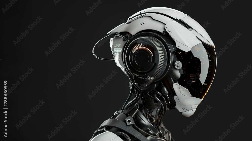 Robot chin piece. futuristic. model standing profile - obrazy, fototapety, plakaty 