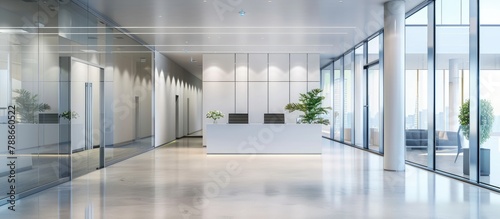 Office building interior with a reception area