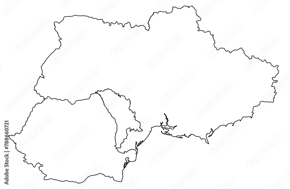 Outline of the map of Romania, Ukraine with regions