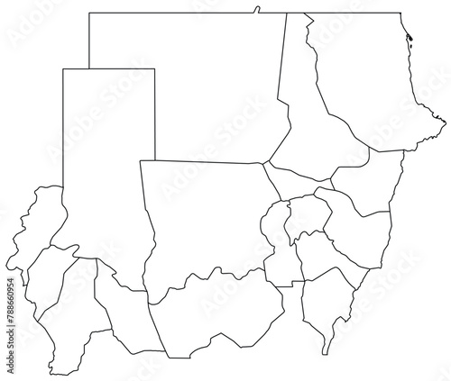 Outline of the map of Sudan with regions