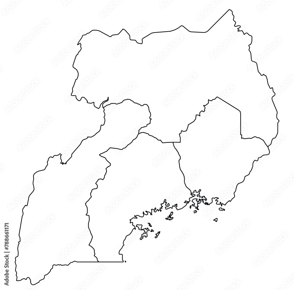Fototapeta premium Outline of the map of Uganda with regions