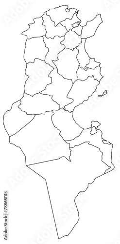 Outline of the map of Tunisia with regions