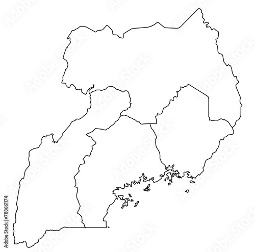 Outline of the map of Uganda with regions