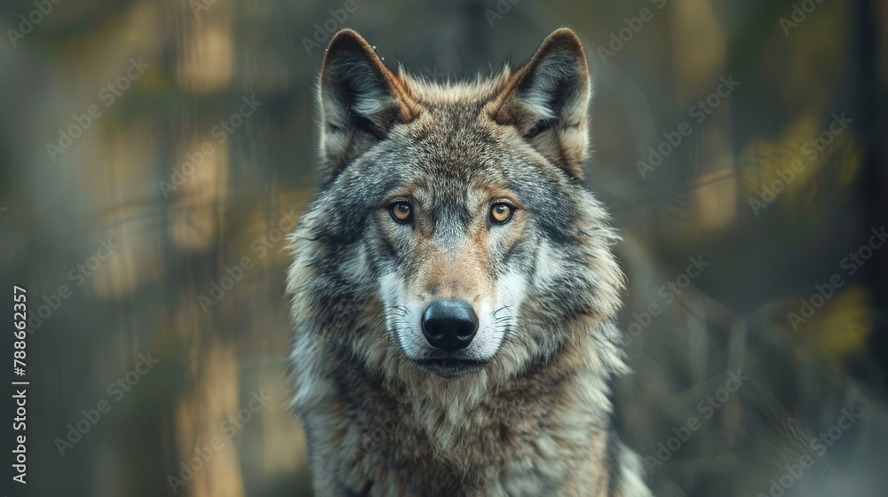 Portrait of grey wolf in the forest