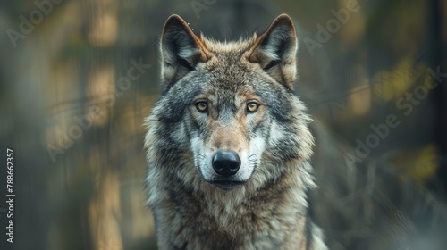 Portrait of grey wolf in the forest