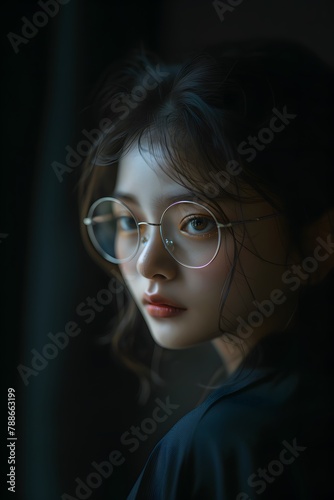 A digital painting of a woman wearing glasses