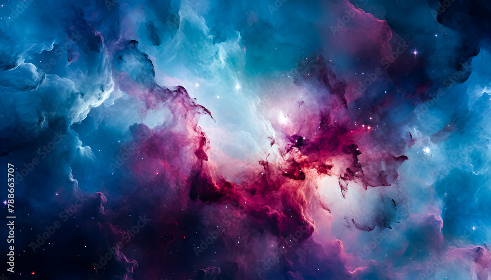 space galaxy background with stunning views of nebulae and stars with stunning colors, nebula wallpaper with red and blue space clouds - obrazy, fototapety, plakaty 