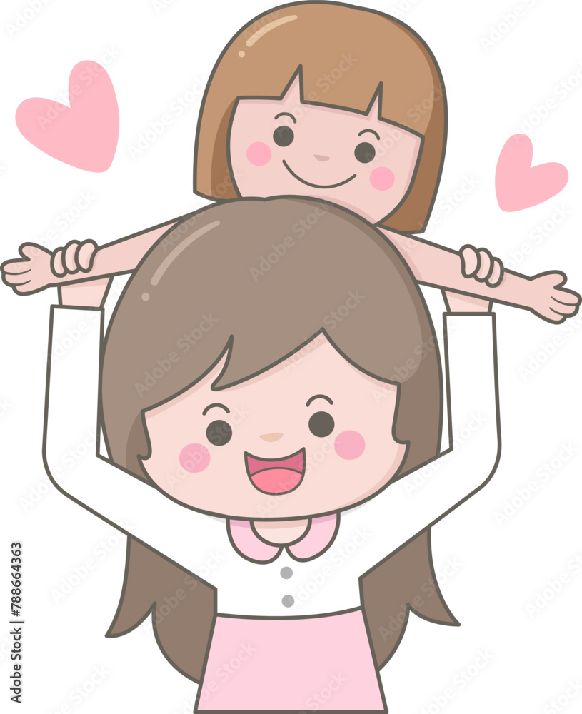Cute cartoon hand drawn Mother And Daughter Cute cartoon hand drawn Mother And Daughter