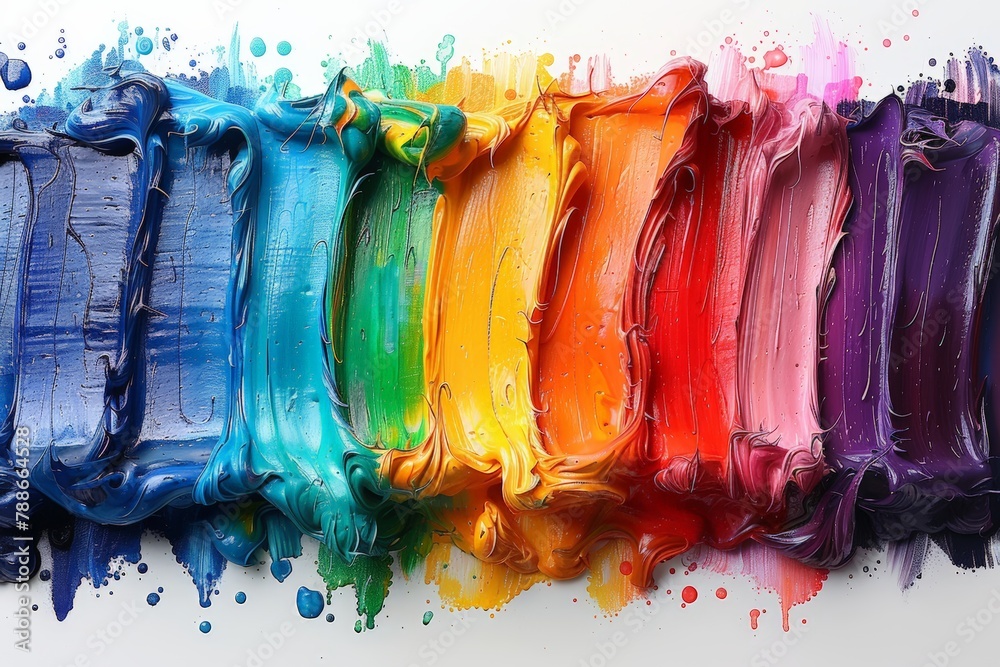 Colorful rainbow paint splatter on white background
