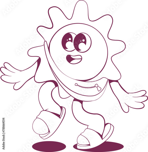 Retro groovy sun mascot character