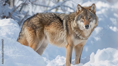 Wolf in snow, attractive winter scene with wolf, close to wolf in snow © Elchin Abilov