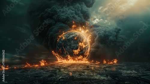 The earth burning because of human exploitation photo