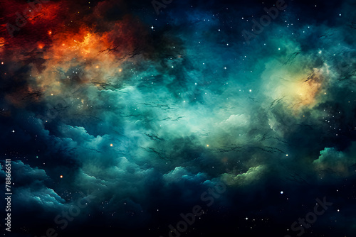 Space background with realistic nebula and shining stars. Colorful cosmos. Infinite universe and starry night cloudy background
