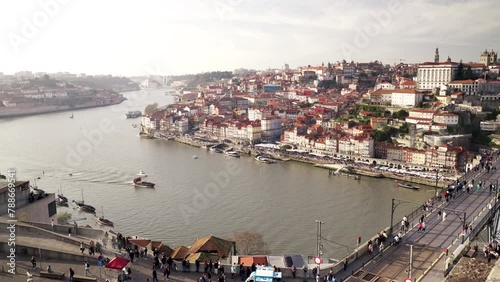 Porto, Portugal beautiful view of the Douro river, the old town, Bridge Ponte Dom Luis, and the Cais da Ribeira