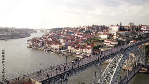 Porto, Portugal beautiful view of the Douro river, the old town, Bridge Ponte Dom Luis, and the Cais da Ribeira
