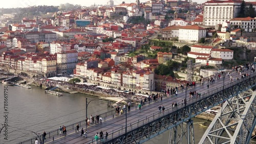 Porto, Portugal beautiful view of the Douro river, the old town, Bridge Ponte Dom Luis, and the Cais da Ribeira