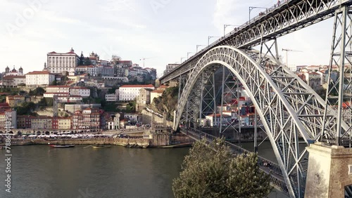 Porto, Portugal beautiful view of the Douro river, the old town, Bridge Ponte Dom Luis, and the Cais da Ribeira