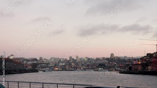 Porto, Portugal car traffic on bridge Viaduto do Cais das Pedras